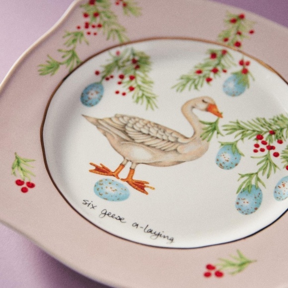 NWT Anthropologie Lou Rota 12 Days Christmas Six Geese Dessert Plate - Picture 2 of 3